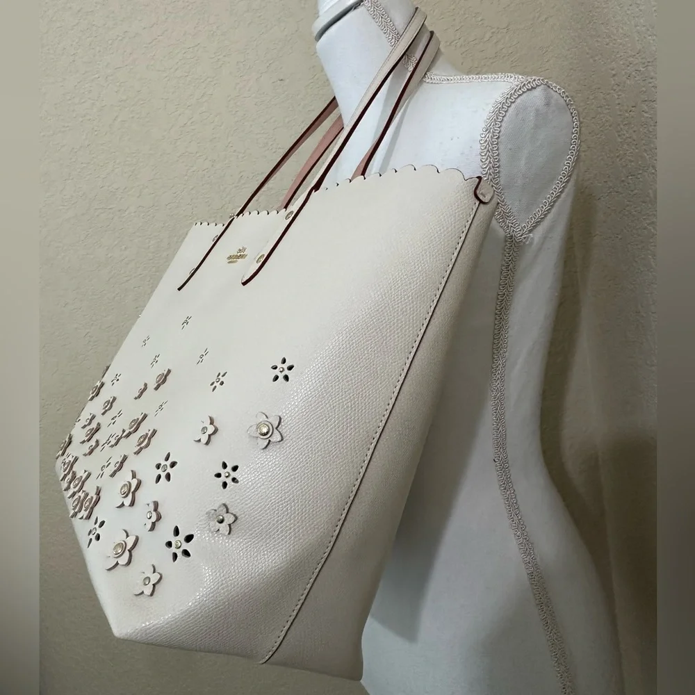 Coach Cream Floral Cutout Tote - Picture 2 of 13